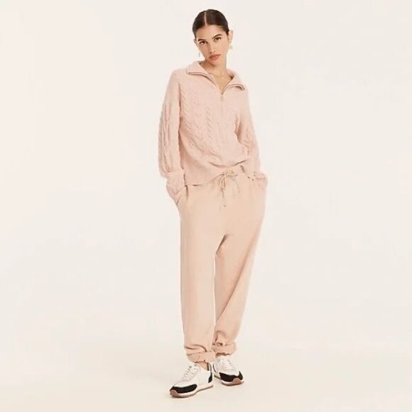 J. Crew Cable-Knit Half-Zip Sweater in Supersoft Yarn - Pale Pink Size Medium - Picture 1 of 16
